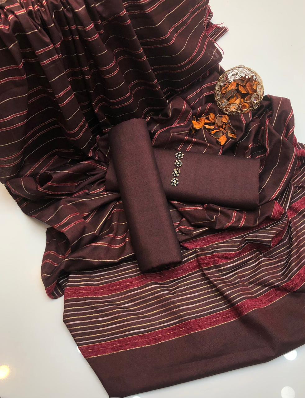 Multani Khaadi Sussi With Jacquard Velvet Border Shawl 3Pcs Dress