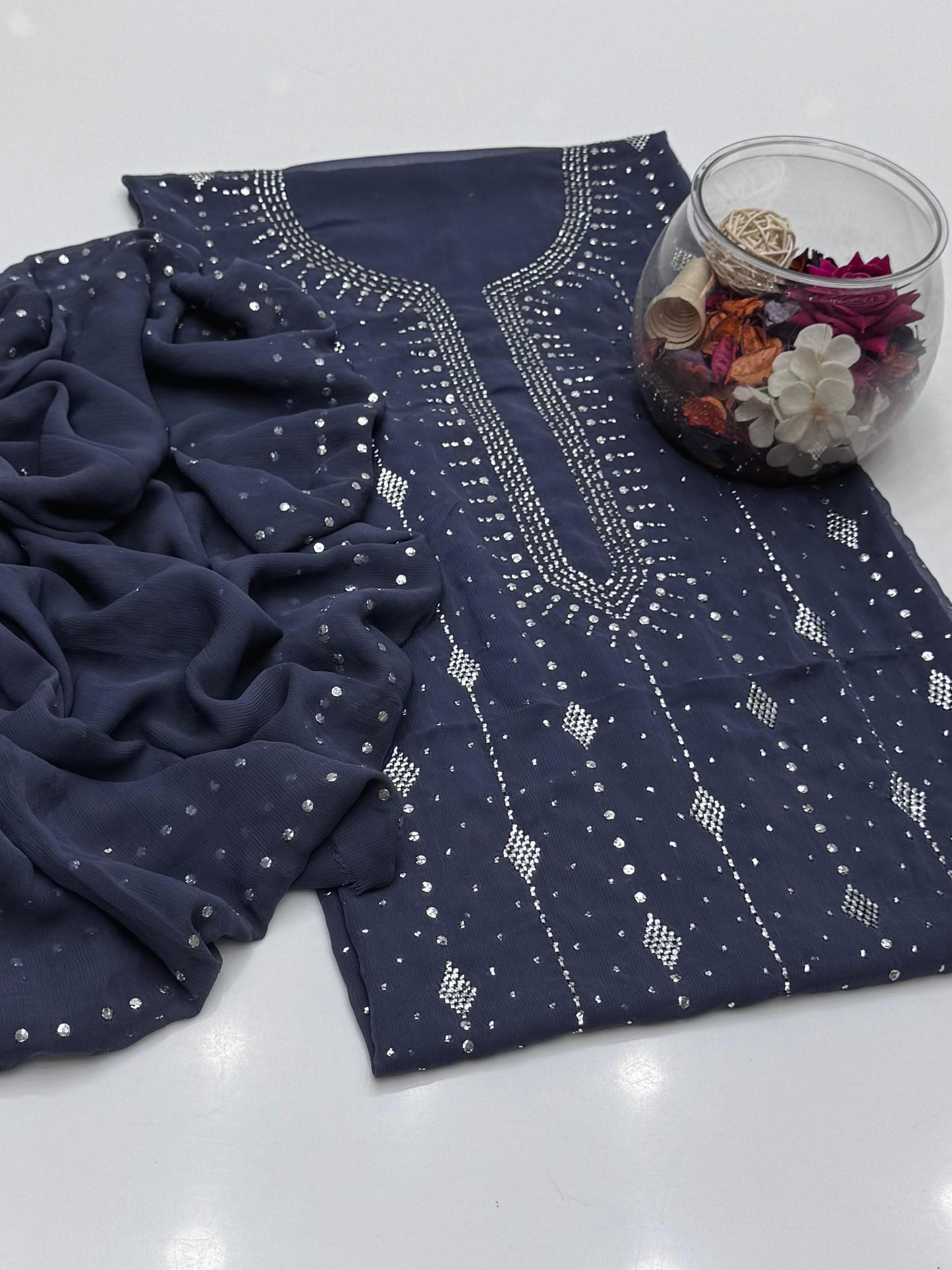 Bamber Chiffon Mukesh Work Shirt & Dupatta 2Pcs Dress