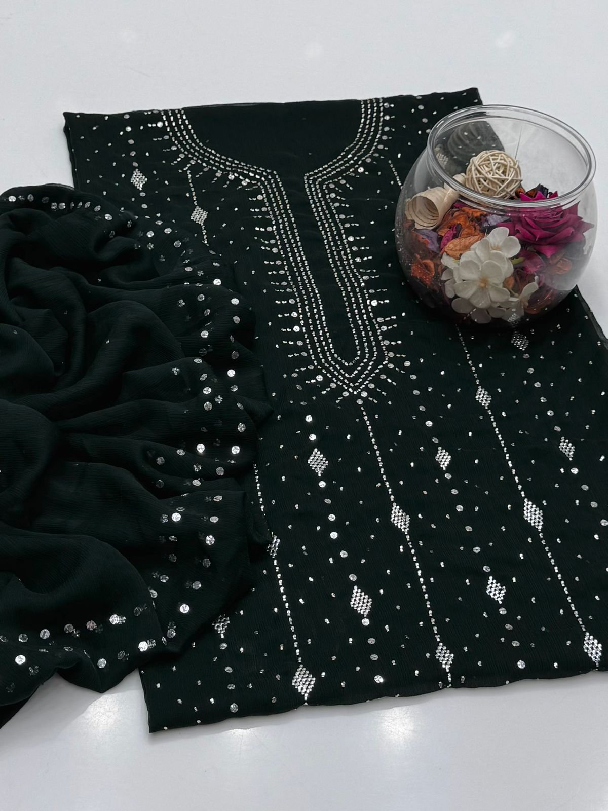 Bamber Chiffon Mukesh Work Shirt & Dupatta 2Pcs Dress