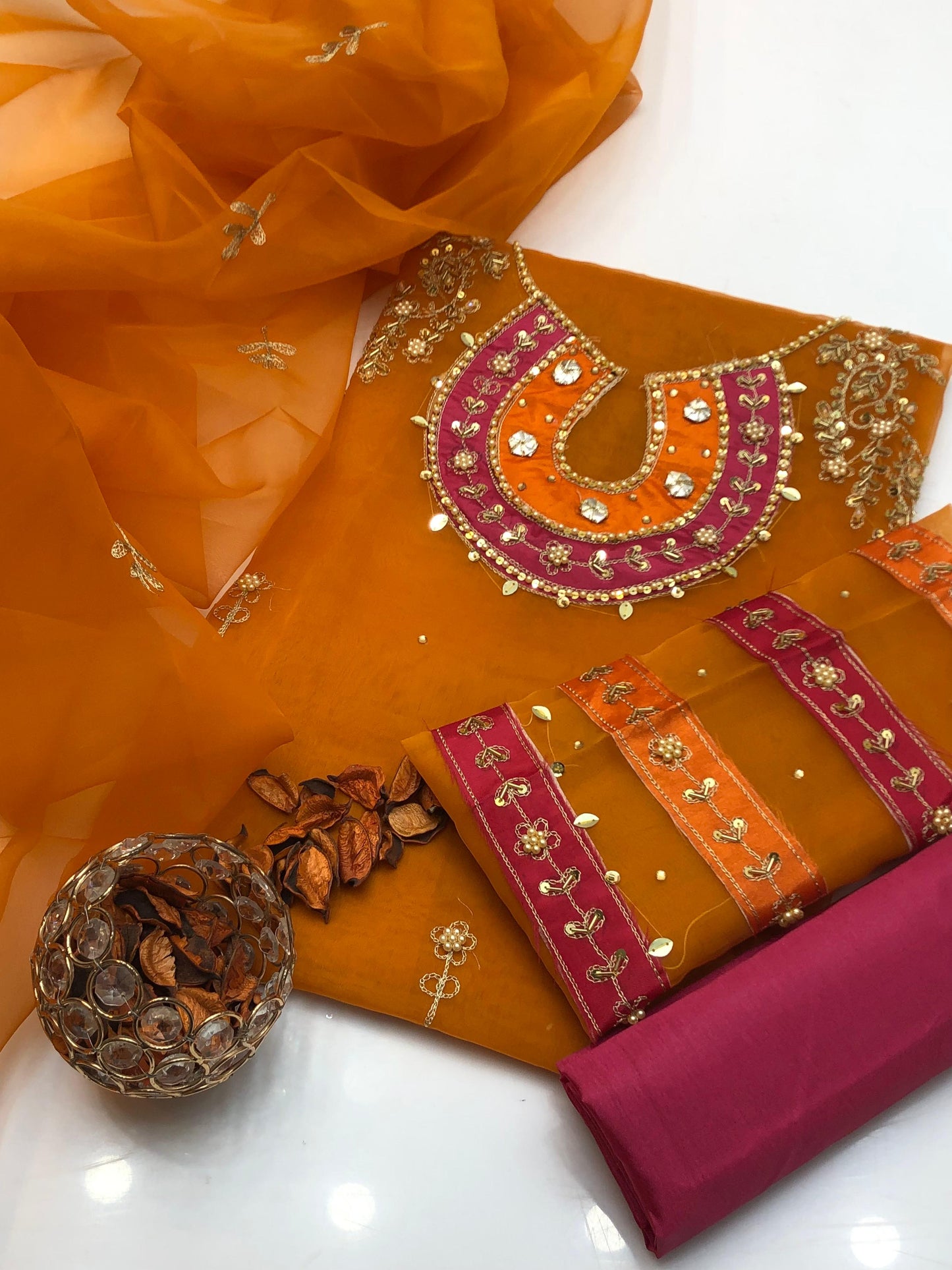 Opulent Organza Aari Zari Work 3Pcs Dress