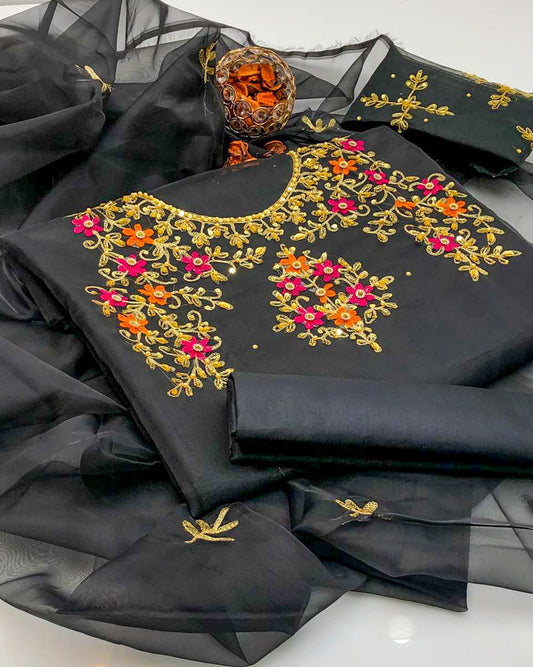 Lumivra Organza Shirt with Embroidered Dupatta & Silk Trouser 3 Pc