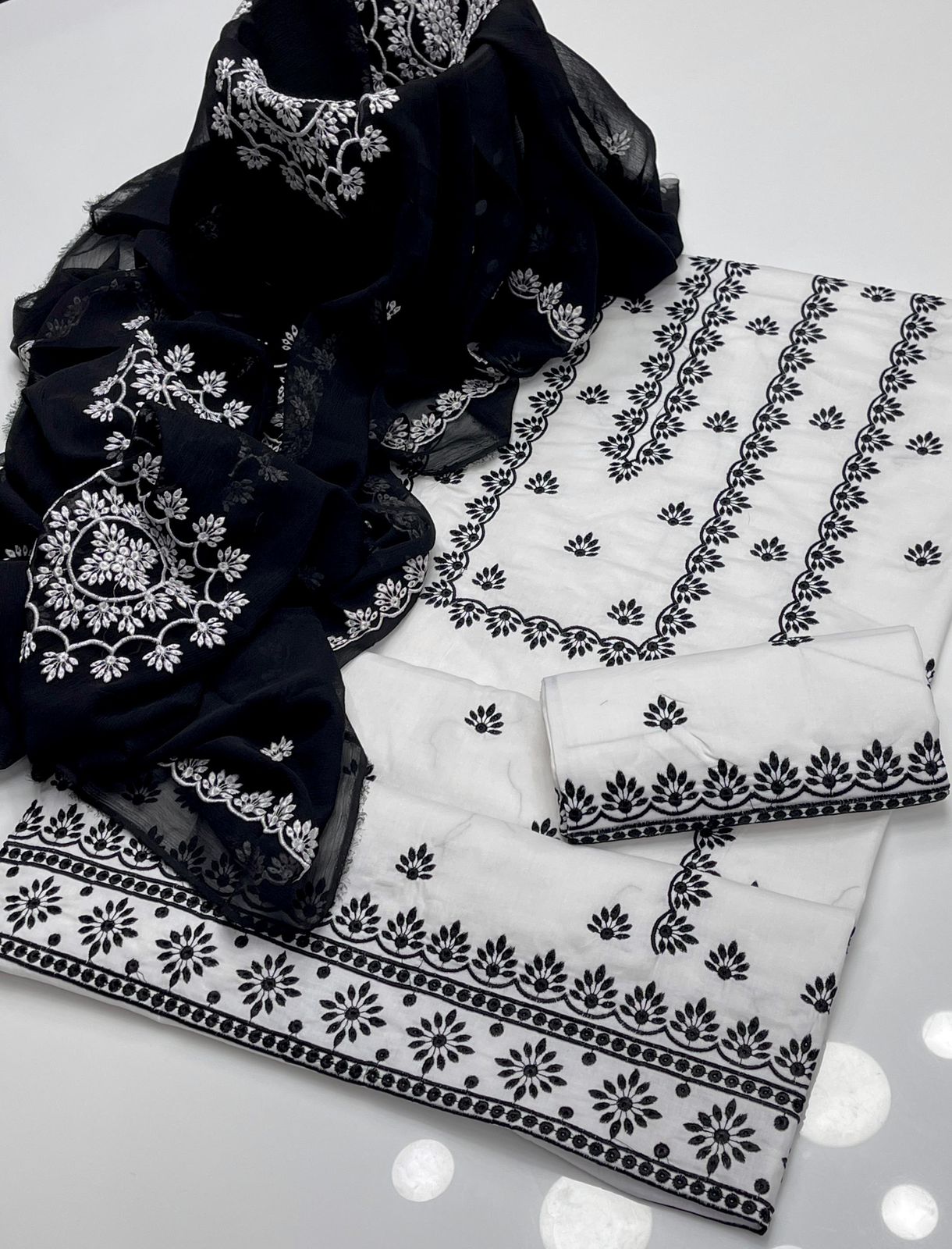 Blooming Lawn Cotton Embroidered Suit 3Pcs Dress