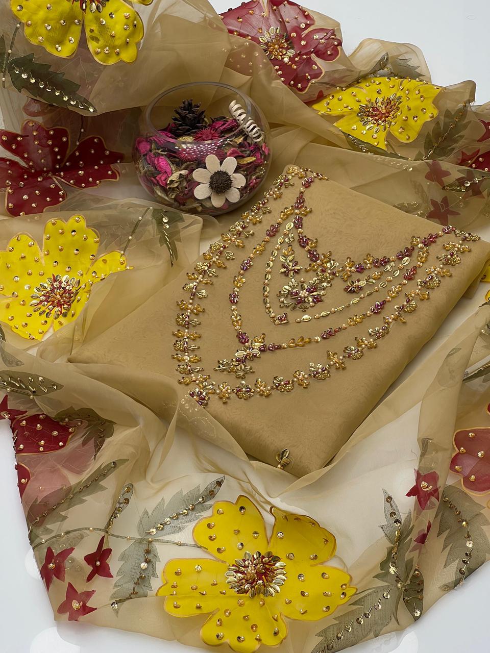 Sweet Organza Handwork Zarri Beads Work 2Pcs Dress