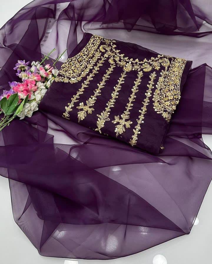 Arvaya Organza Classic Embroidered 2Pcs Dress