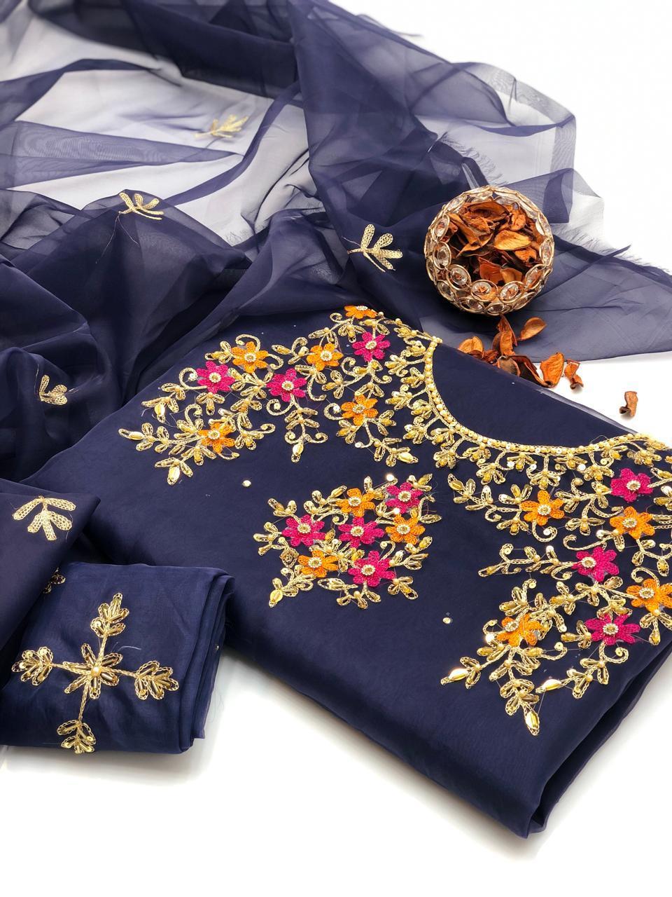 Gentle Organza Multi Embroidered Shirt and Dupatta 2Pcs Dress