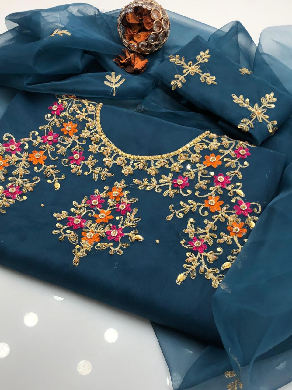 Gentle Organza Multi Embroidered Shirt and Dupatta 2Pcs Dress