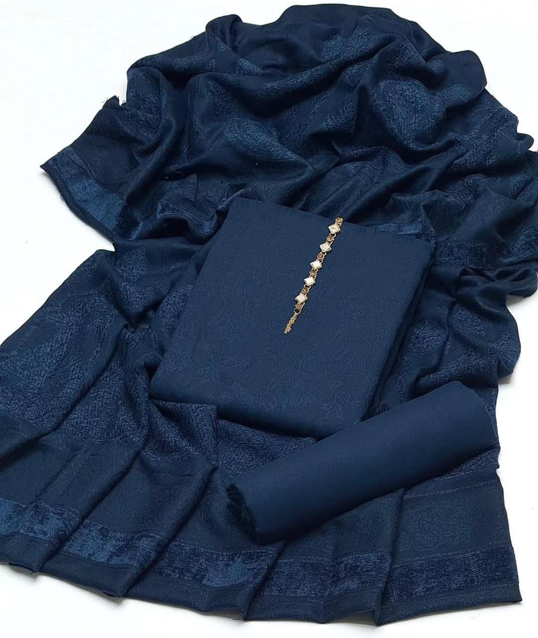 Pure Pashmina Jacquard Suit With Velvet Work Shawl 3Pcs Dress