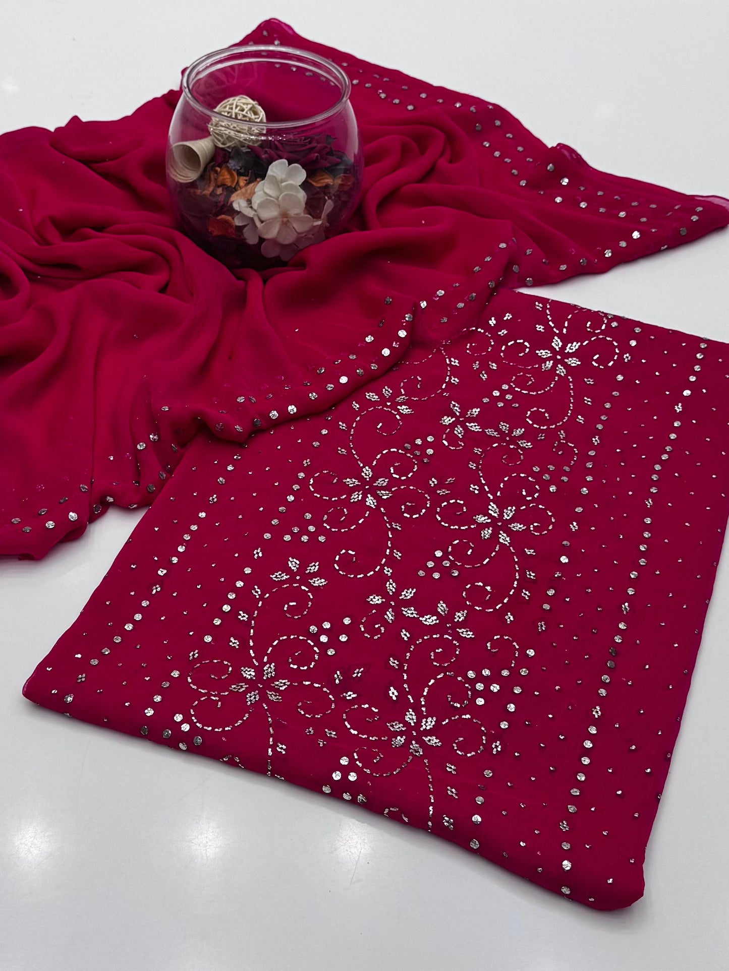 Celestial Bamber Chiffon Mukesh Work Shirt & Dupatta 2Pcs Dress