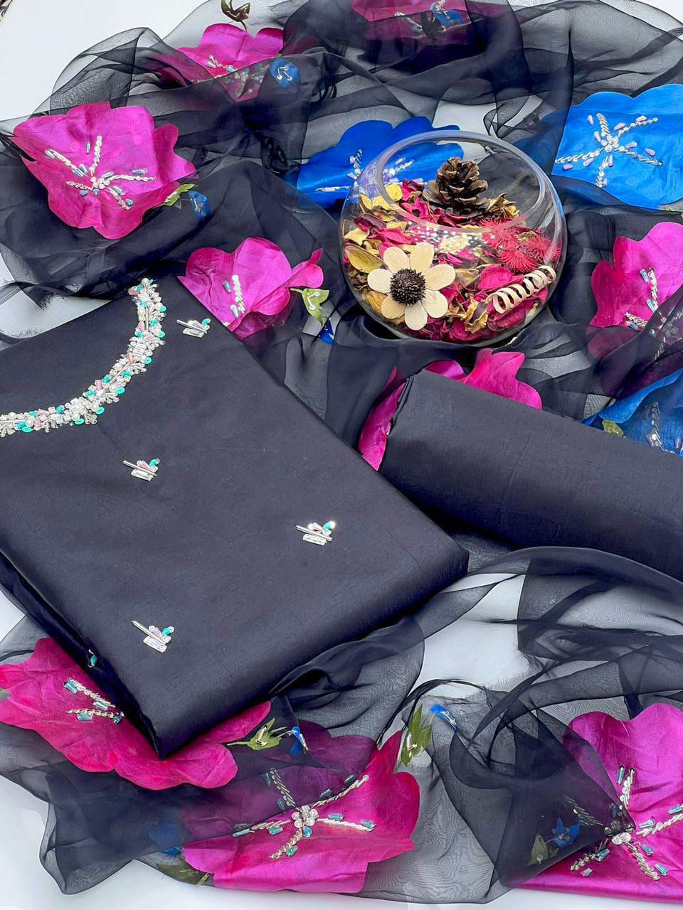 Zyrelle Kataan Silk Shirt with Brush Paint Dupatta 3Pcs