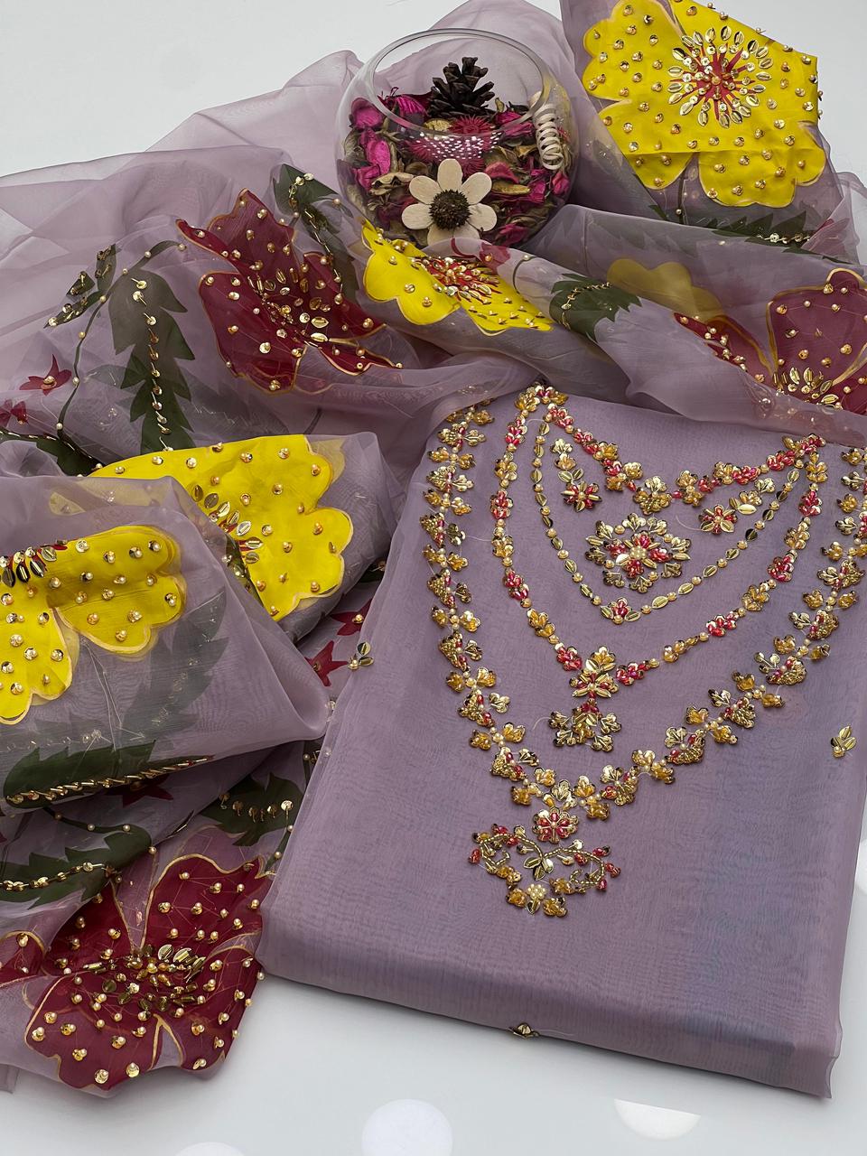Sweet Organza Handwork Zarri Beads Work 2Pcs Dress
