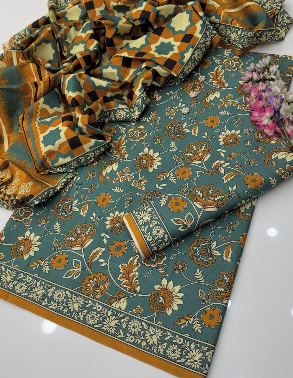 Digital Printed Khaddar With Beautiful Khaddar Shawl 3Pcs Dress