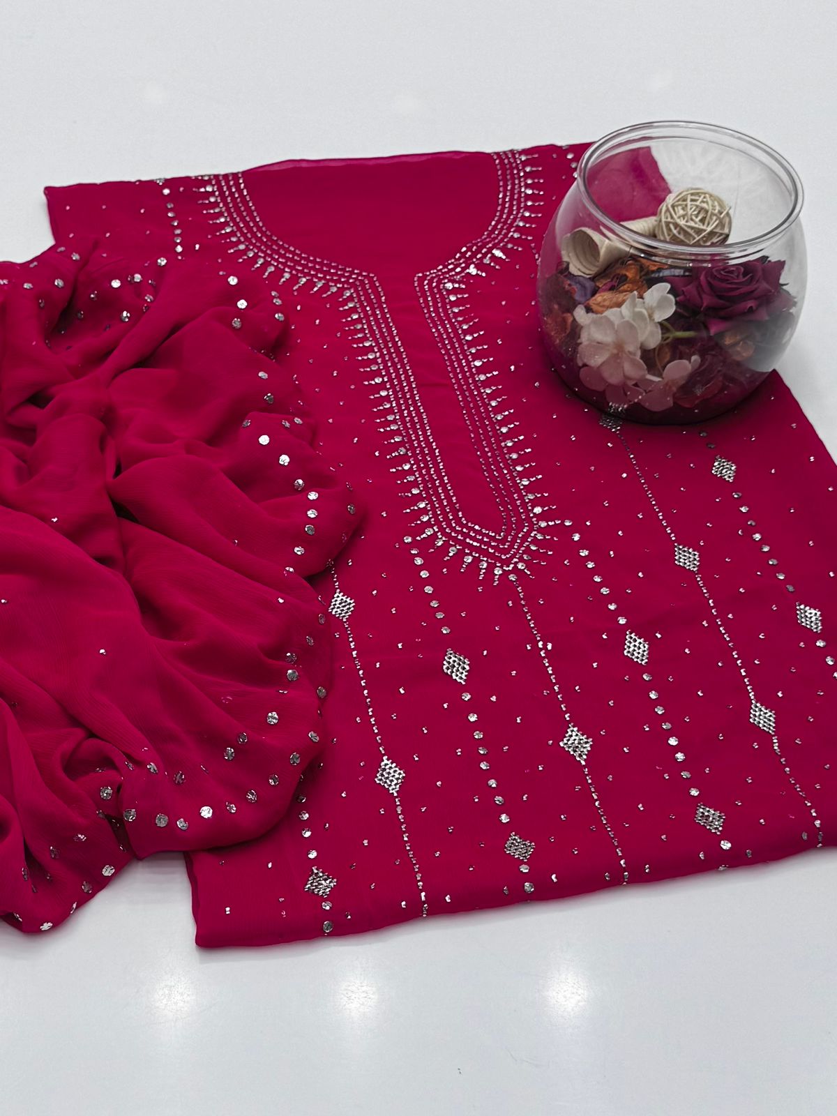 Bamber Chiffon Mukesh Work Shirt & Dupatta 2Pcs Dress