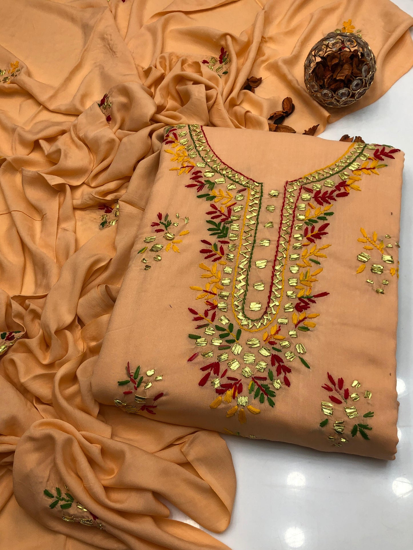 Luxury Linen Handmade Gotta With Paka Tanka 3Pcs Dress