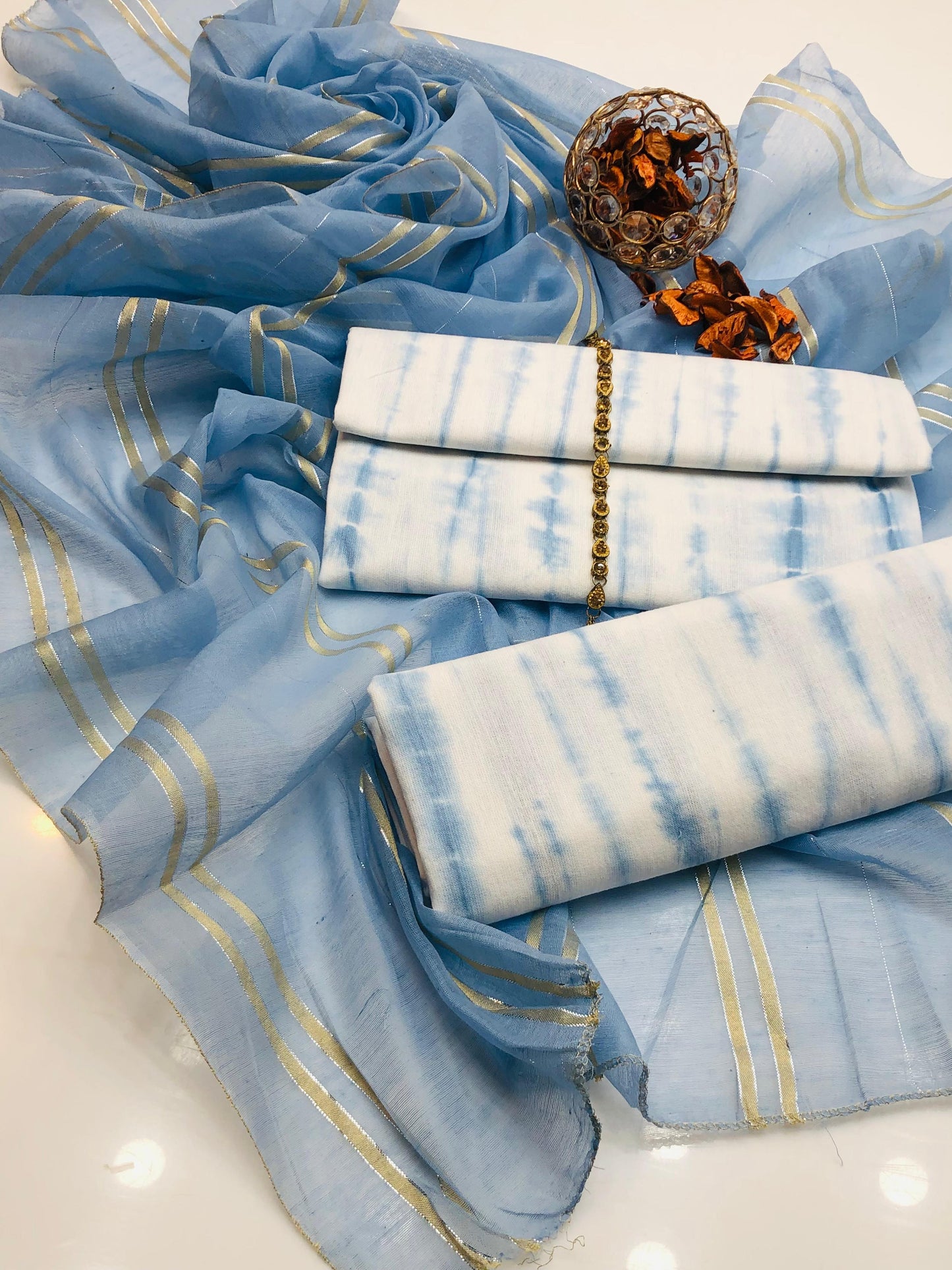 Eminent Pure Cotton Tie N Dye with Zari Dupatta 3Pcs Dress