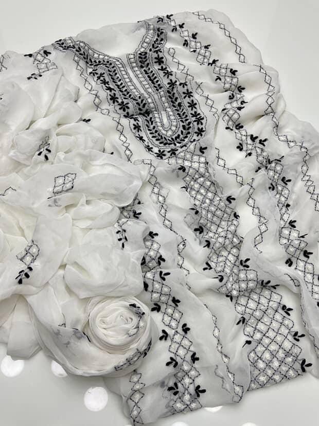 Luxe Chiffon Handmade Makri Tanka Jaal Work 2Pcs Dress