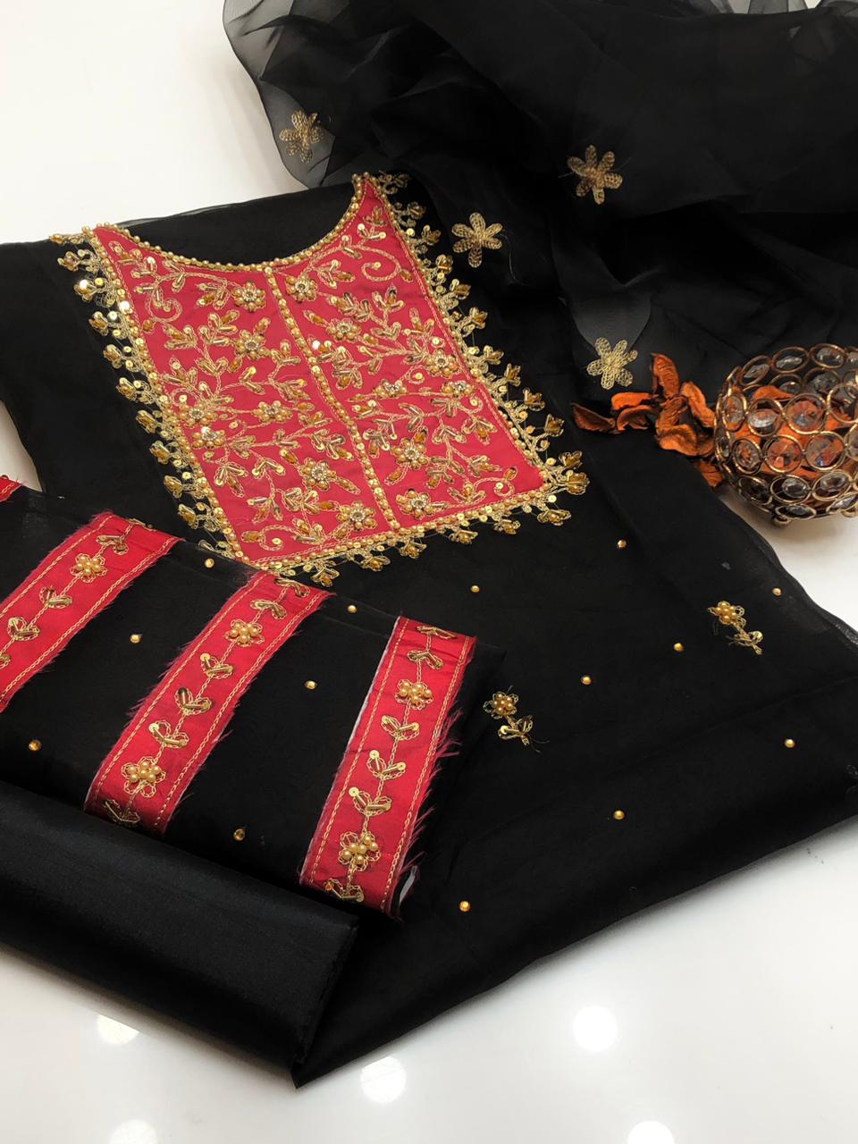 Stylish Organza Embroidery Dress with Dupatta 3Pcs Dress