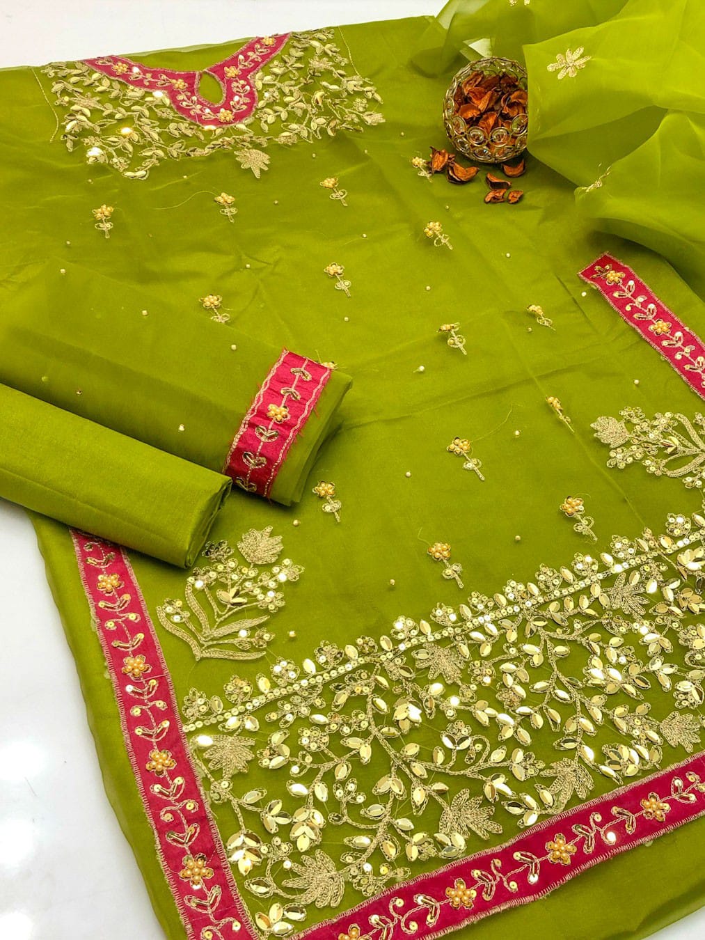 Regalia Organza Applic & Zari Beads Embroidered 3Pcs Dress