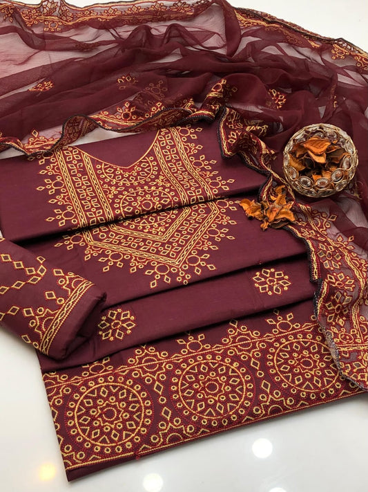 Pristine Aari Balochi Embroidered Lawn Cotton 3Pcs Dress
