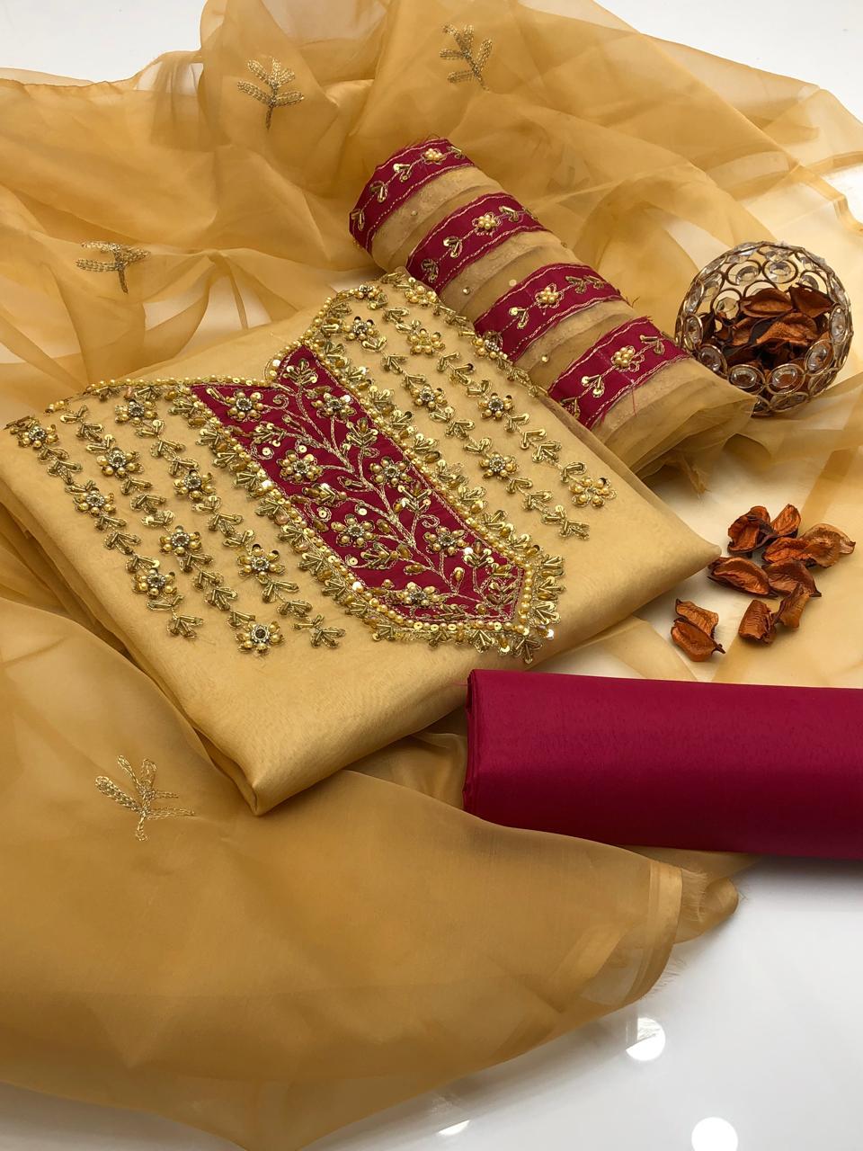 Orivana Organza Shirt with Embroidered Dupatta & Silk Trouser 3Pcs Dress