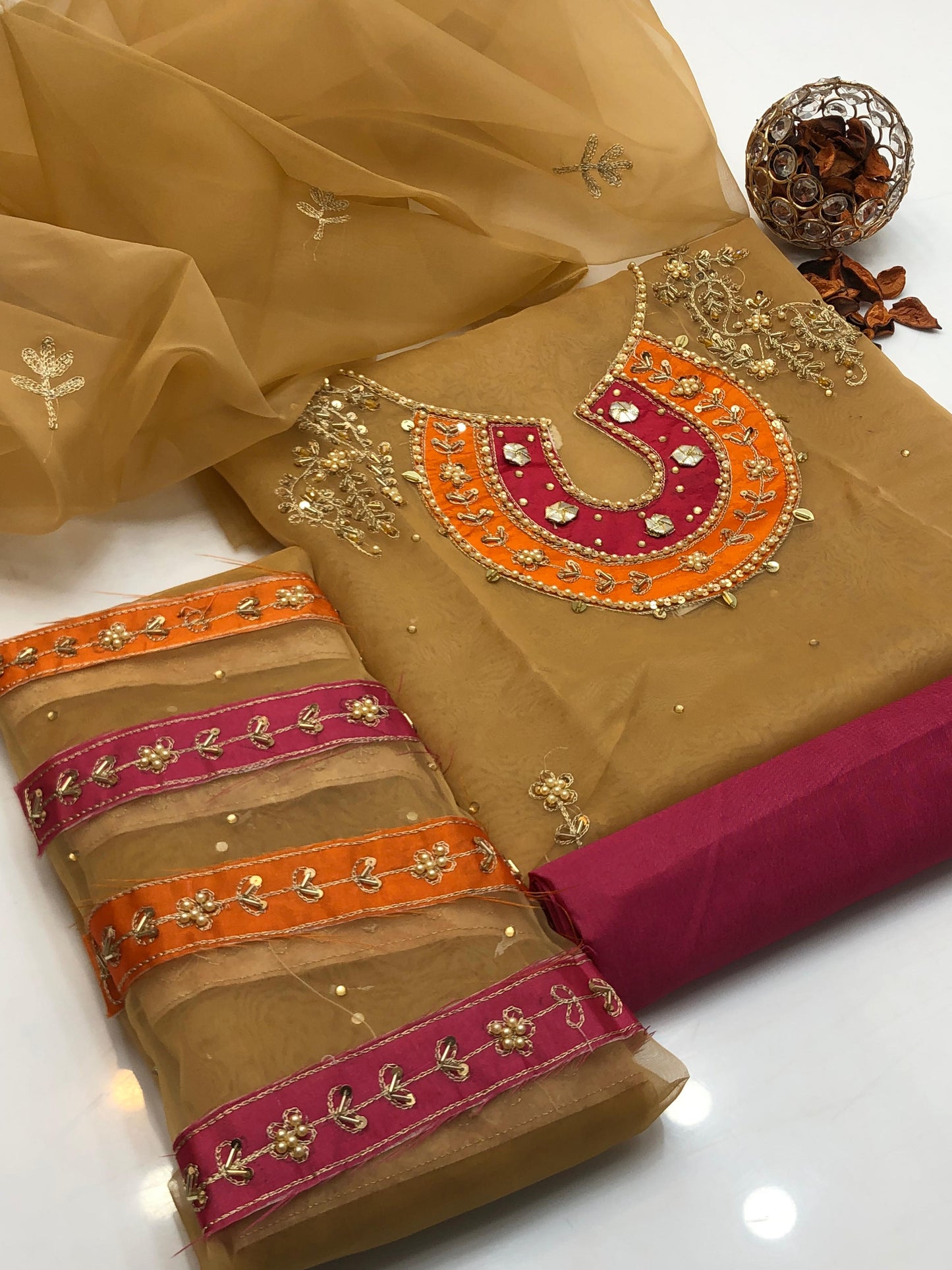 Opulent Organza Aari Zari Work 3Pcs Dress