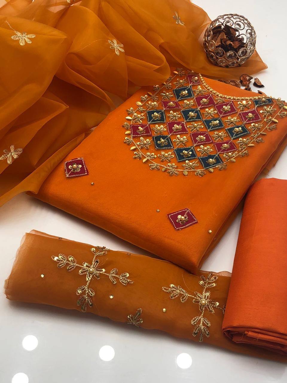 Lovely Organza Aari Embroidered Shirt and Dupatta 3Pcs Dress