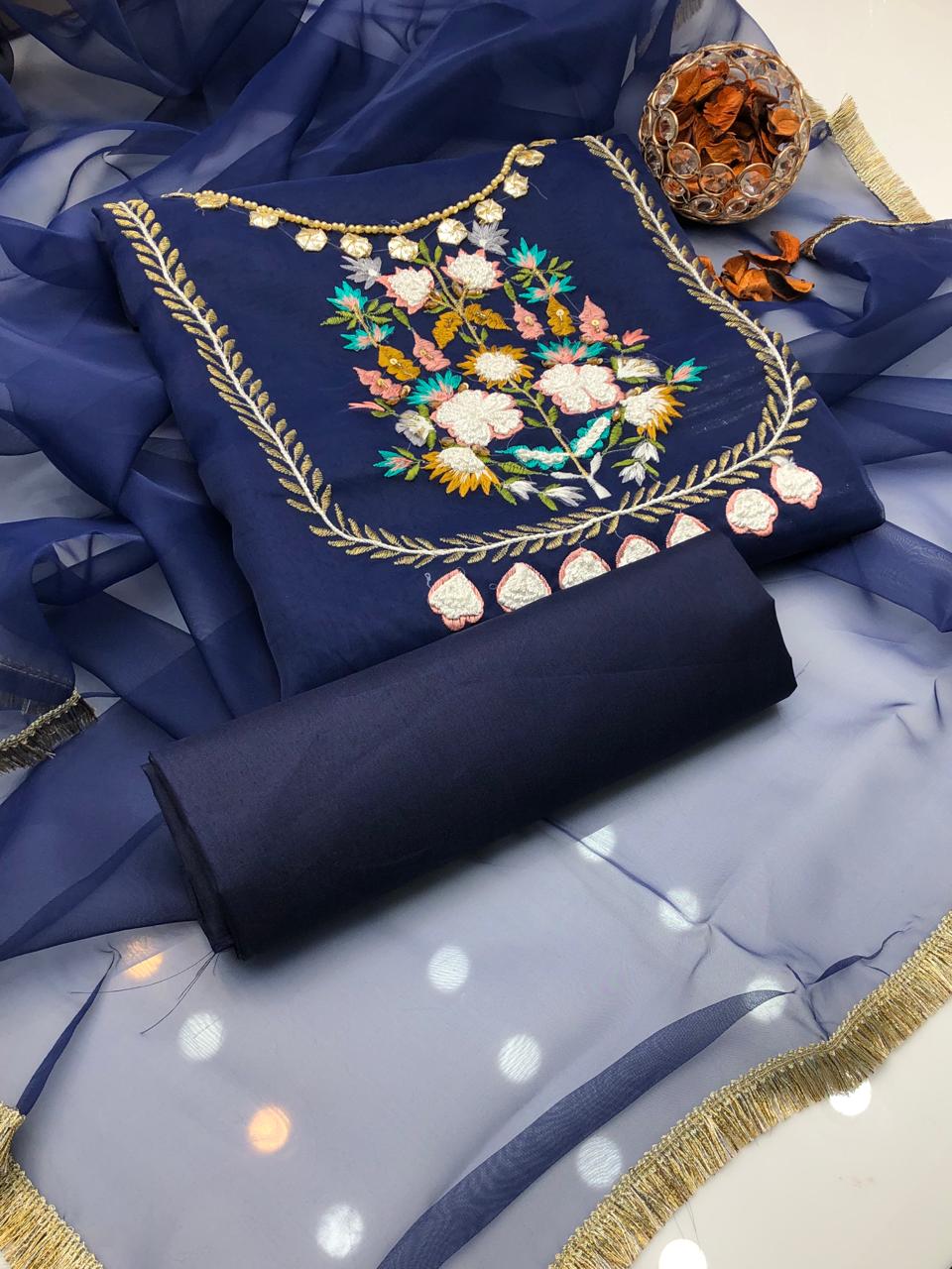 Gorgeous Reta Embroidered Organza with Kataan Silk 3Pcs Dress