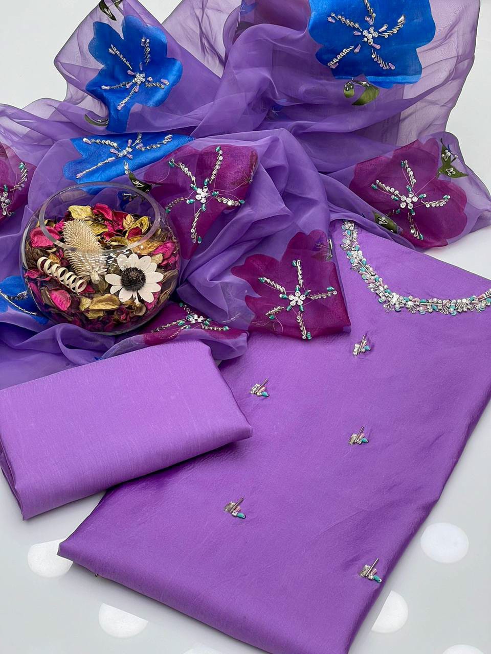 Zyrelle Kataan Silk Shirt with Brush Paint Dupatta 3Pcs