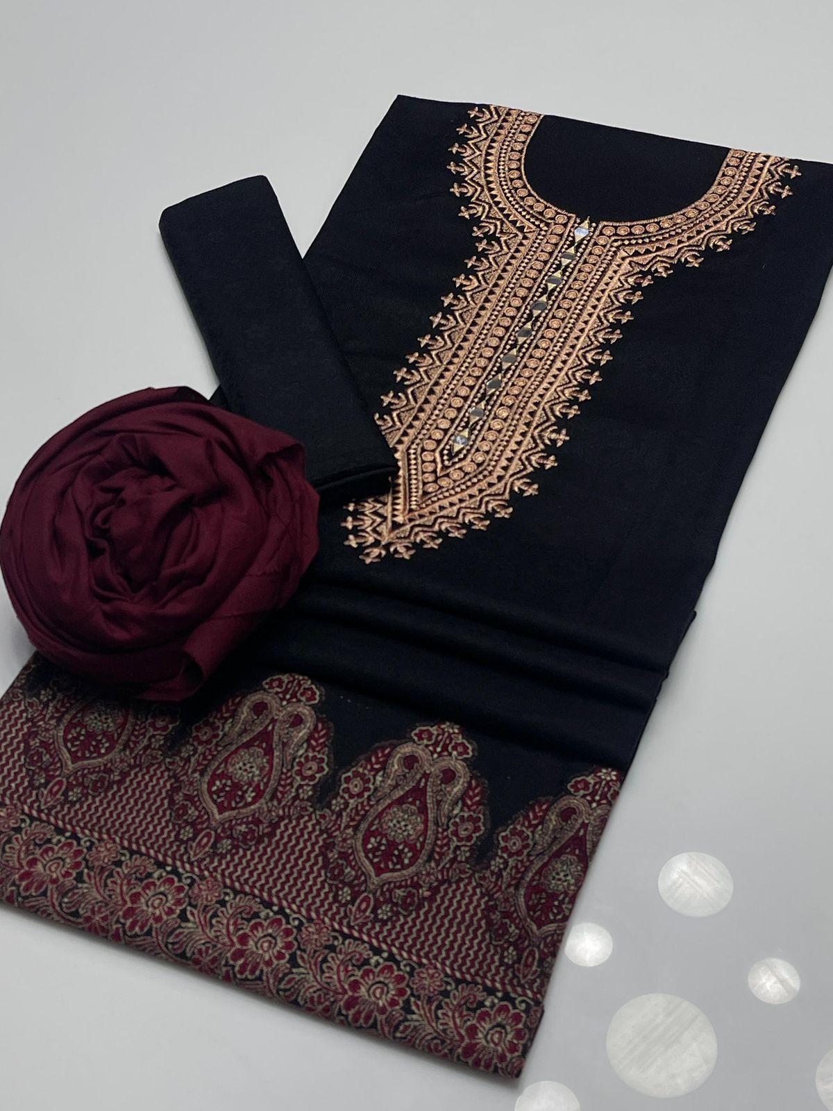 Pashmina Self Print with Embroidered Neck 2Pcs Dress