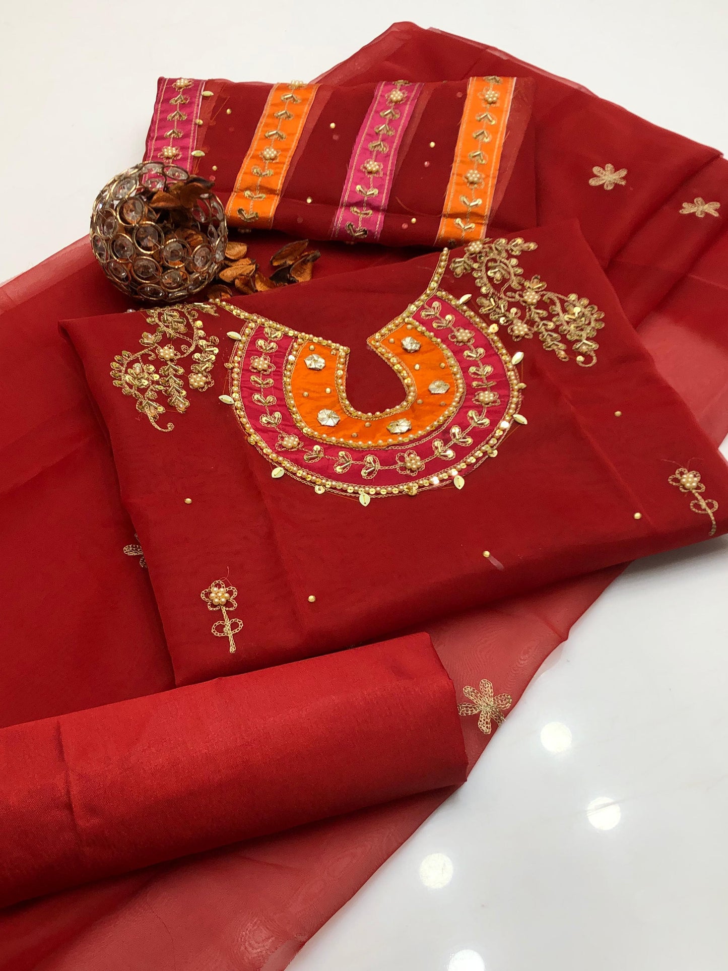 Opulent Organza Aari Zari Work 3Pcs Dress
