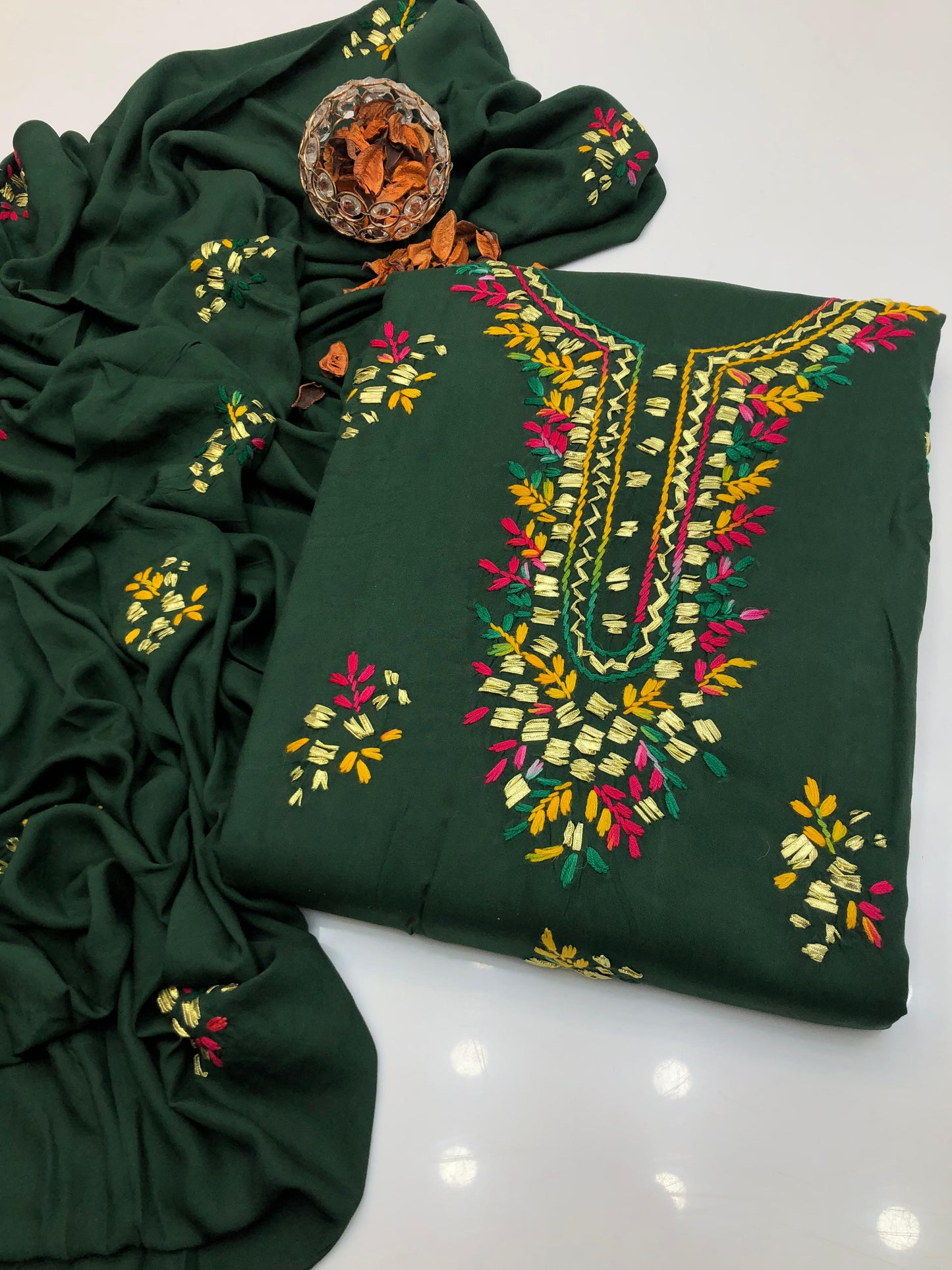 Luxury Linen Handmade Gotta With Paka Tanka 3Pcs Dress