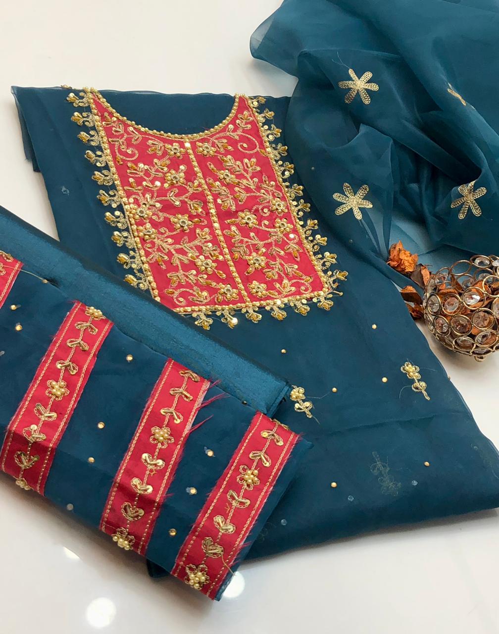 Stylish Organza Embroidery Dress with Dupatta 3Pcs Dress