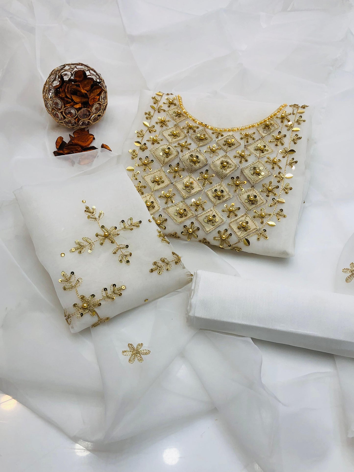 Luminous Organza Silver Applic Work and Embroidered Dupata 3Pcs Dress