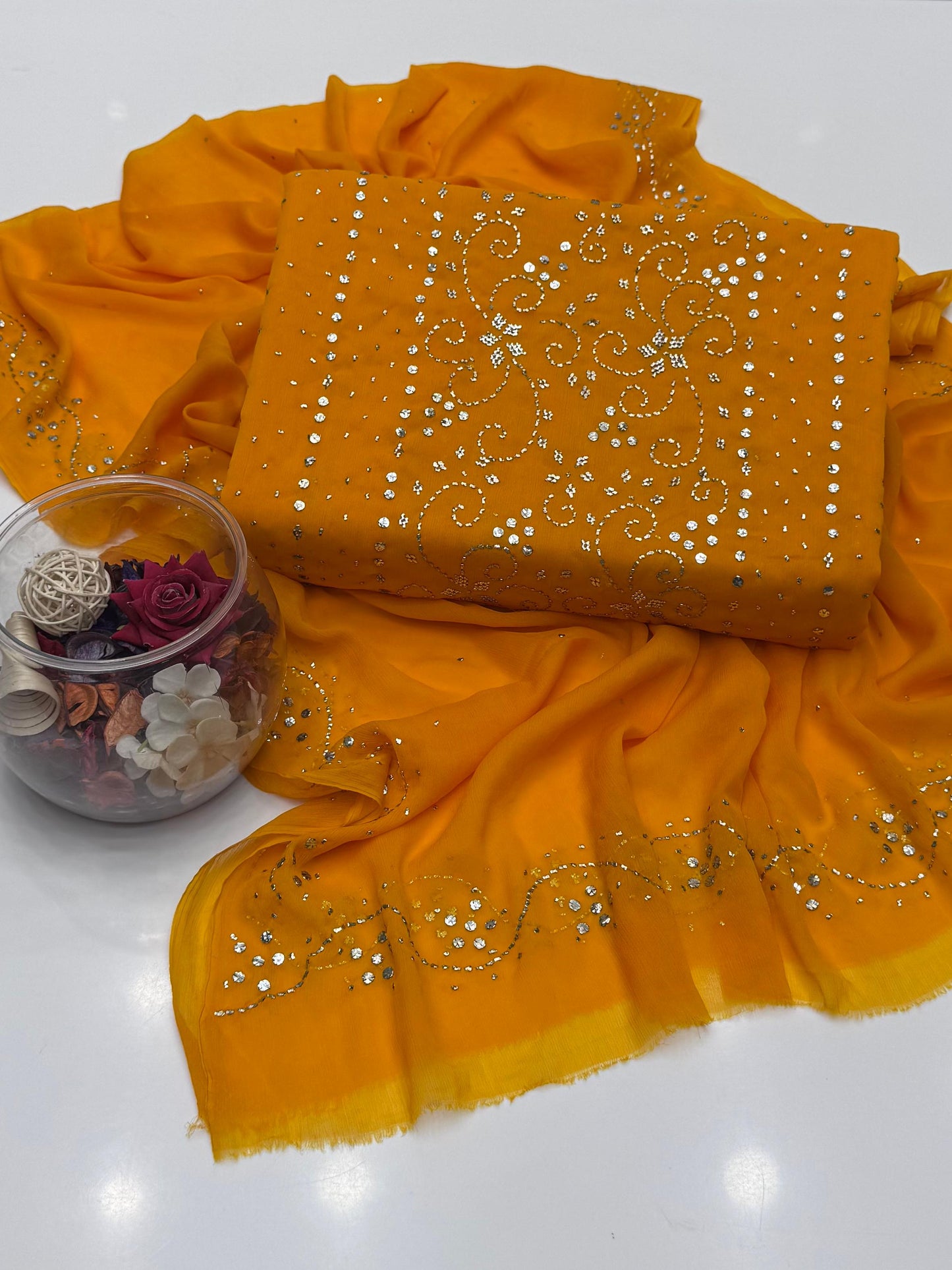 Celestial Bamber Chiffon Mukesh Work Shirt & Dupatta 2Pcs Dress
