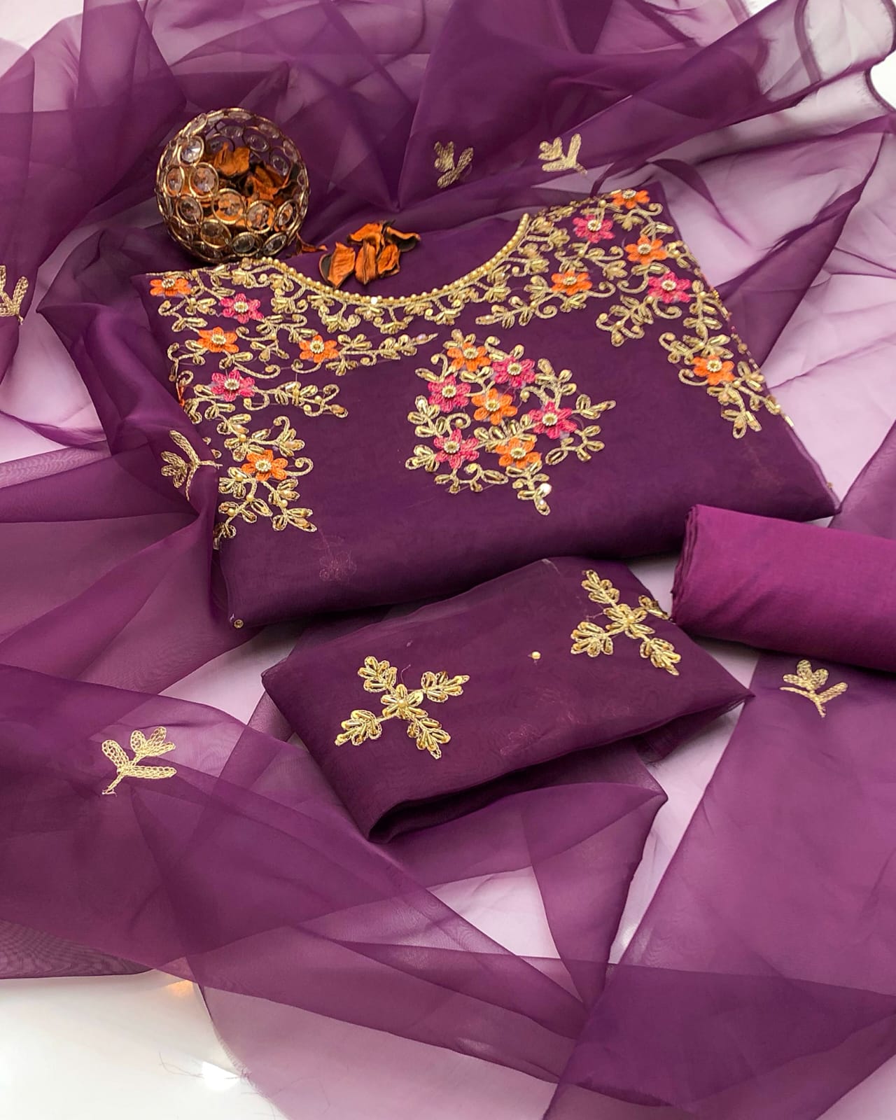 Lumivra Organza Shirt with Embroidered Dupatta & Silk Trouser 3 Pc