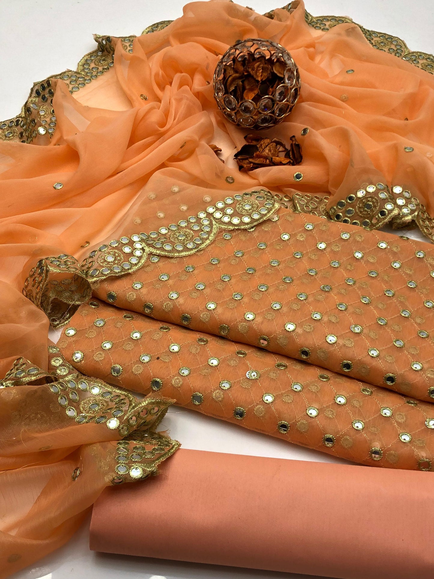 Celestara Chiffon Shirt with Embroidered Dupatta & Silk Trouser 3Pcs Dress