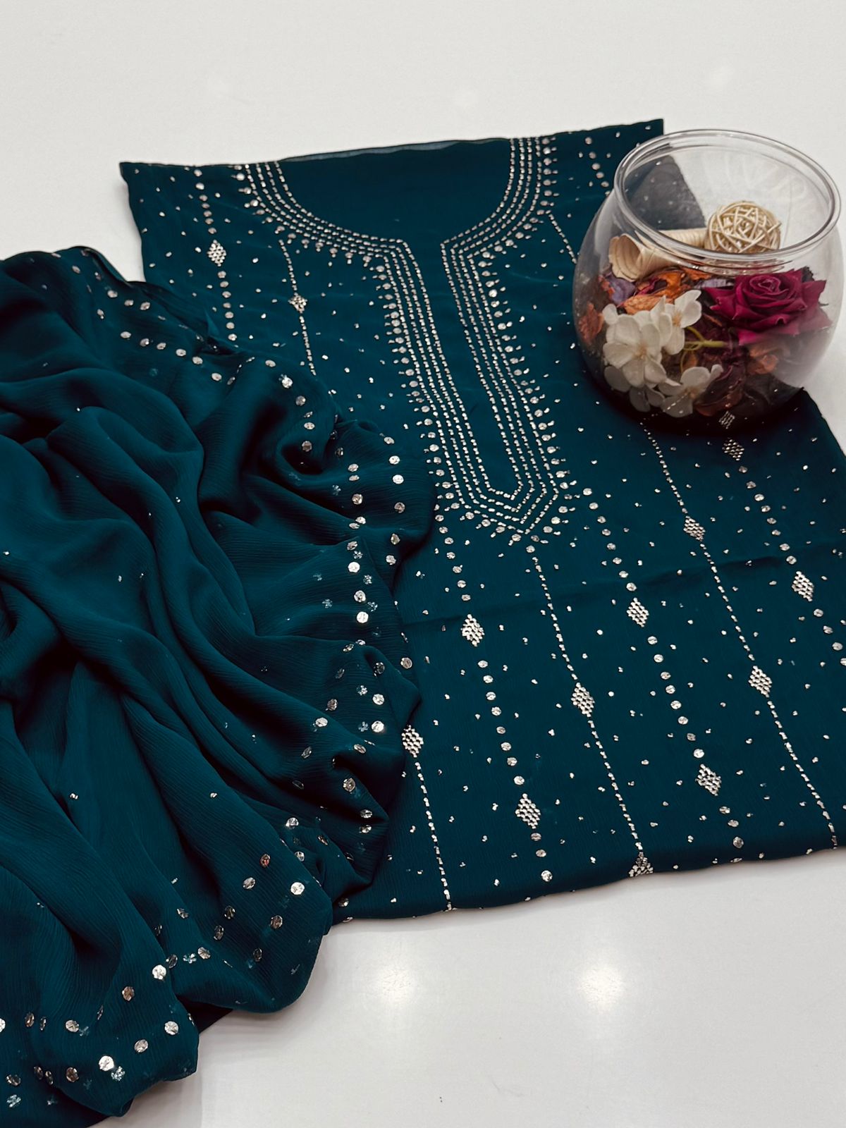 Bamber Chiffon Mukesh Work Shirt & Dupatta 2Pcs Dress