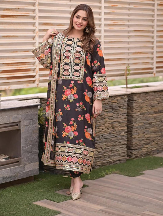 Aneela’s Hit Code – Shamoze Silk Digital Print 3Pcs Dress