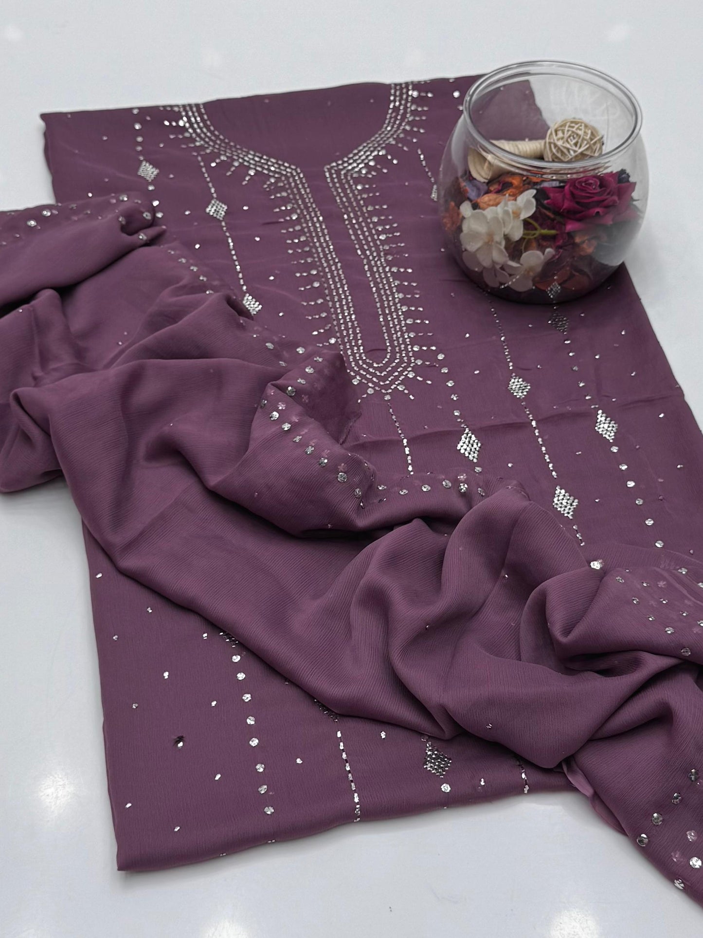 Bamber Chiffon Mukesh Work Shirt & Dupatta 2Pcs Dress