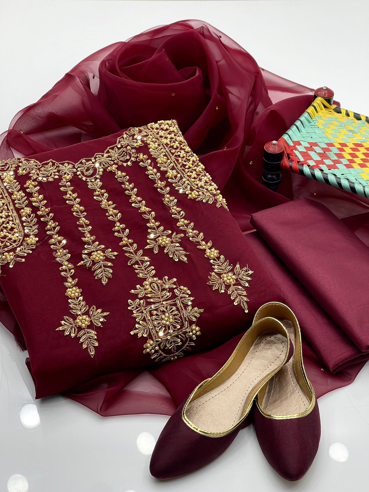 Elantra Organza Pocket Style Embroidered 4Pcs Dress