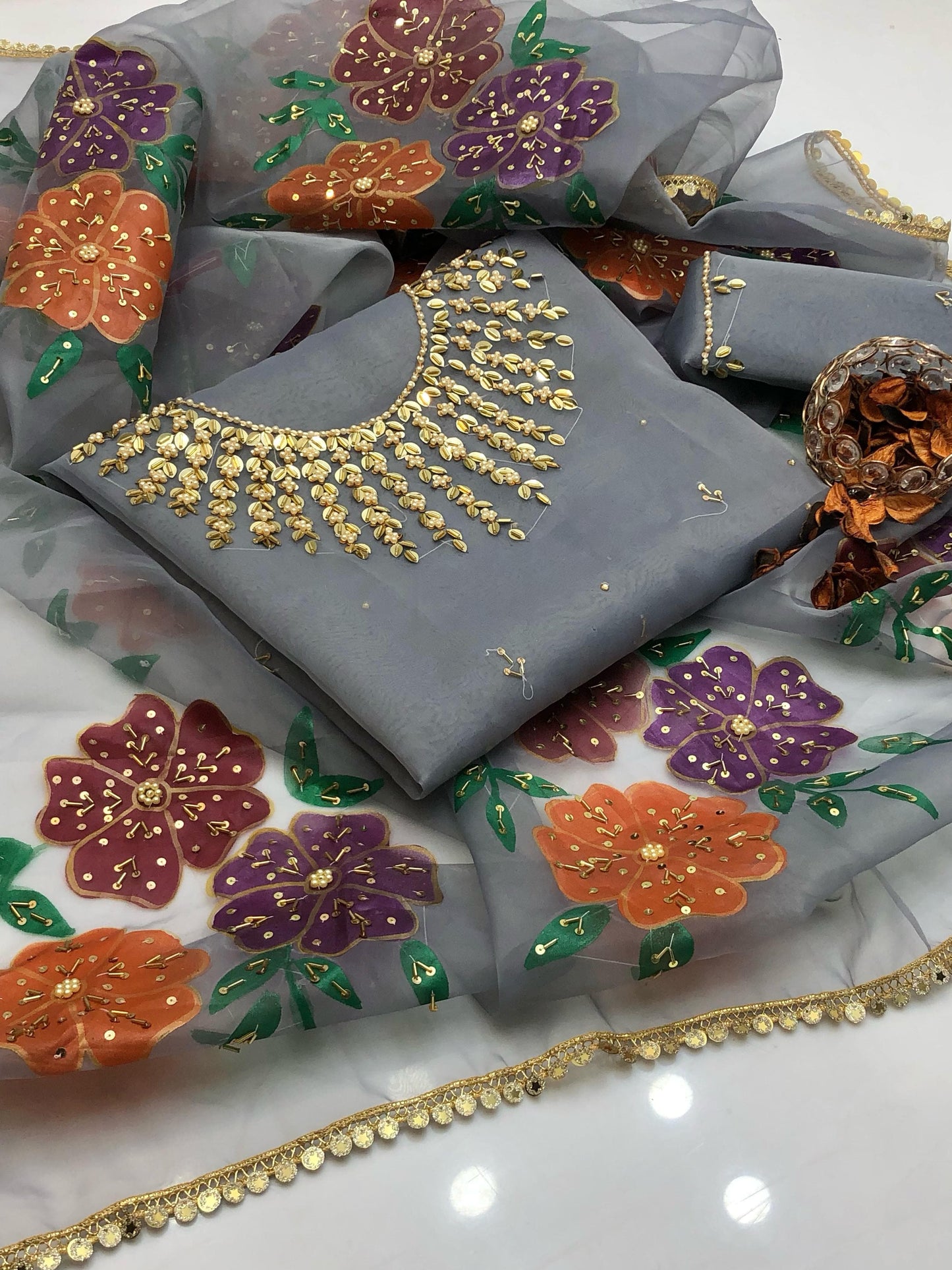 Glorious Organza Shirt with Oil Paint Dupatta 2Pcs Dress