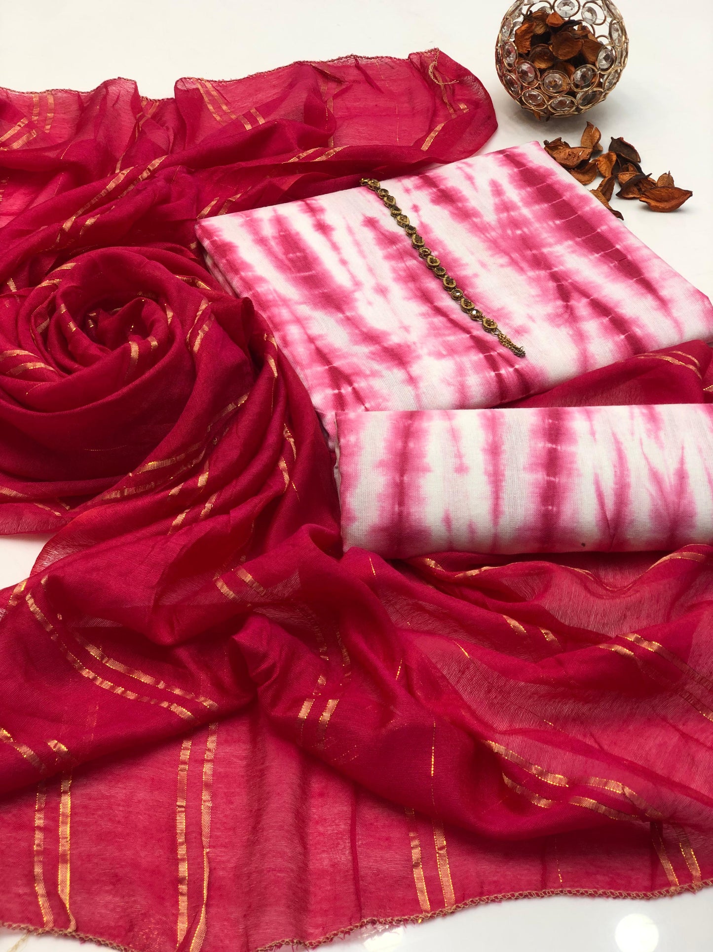 Eminent Pure Cotton Tie N Dye with Zari Dupatta 3Pcs Dress