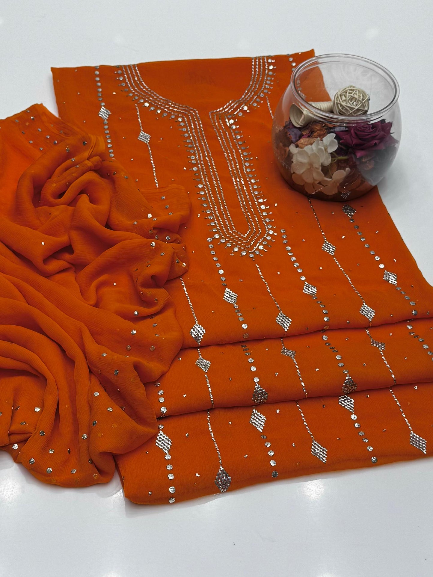 Bamber Chiffon Mukesh Work Shirt & Dupatta 2Pcs Dress