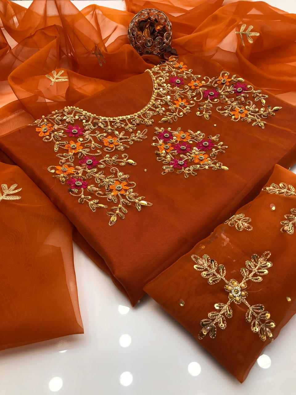 Gentle Organza Multi Embroidered Shirt and Dupatta 2Pcs Dress