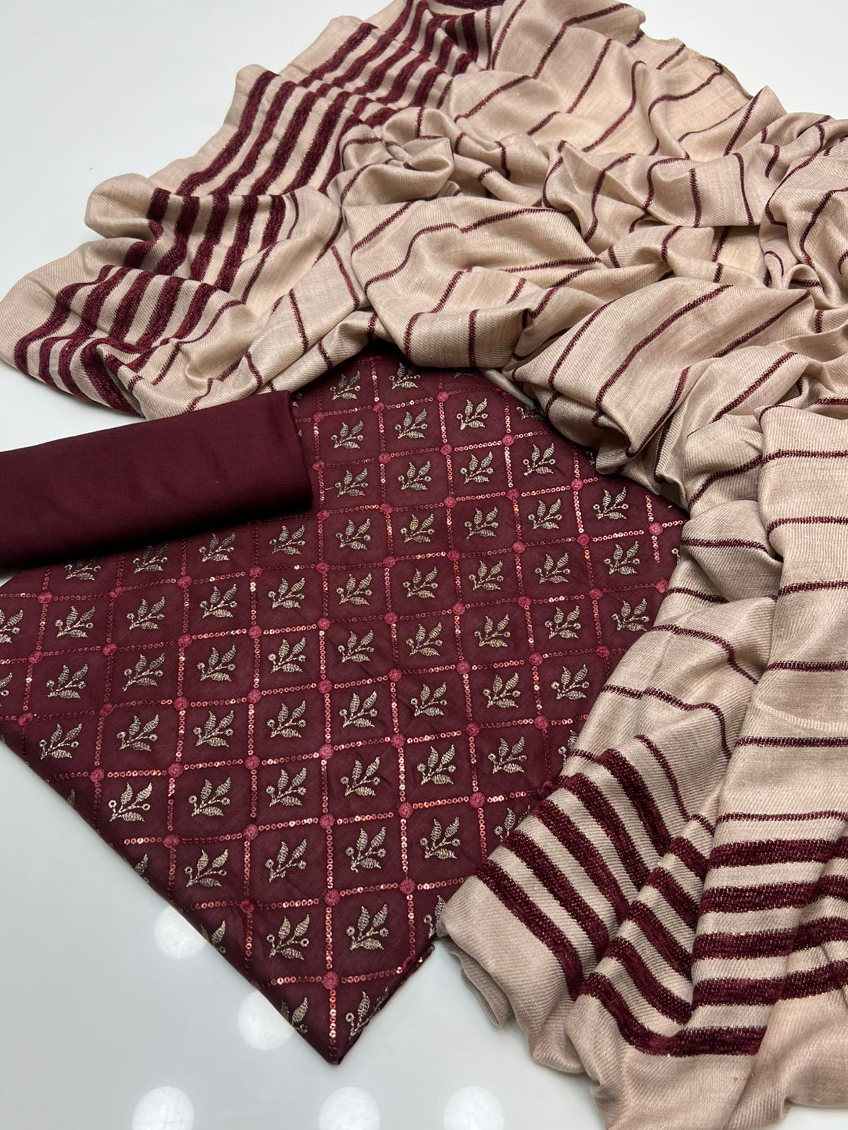 Festive Marina Linen Embroidered Shawl Style 3Pc Dress