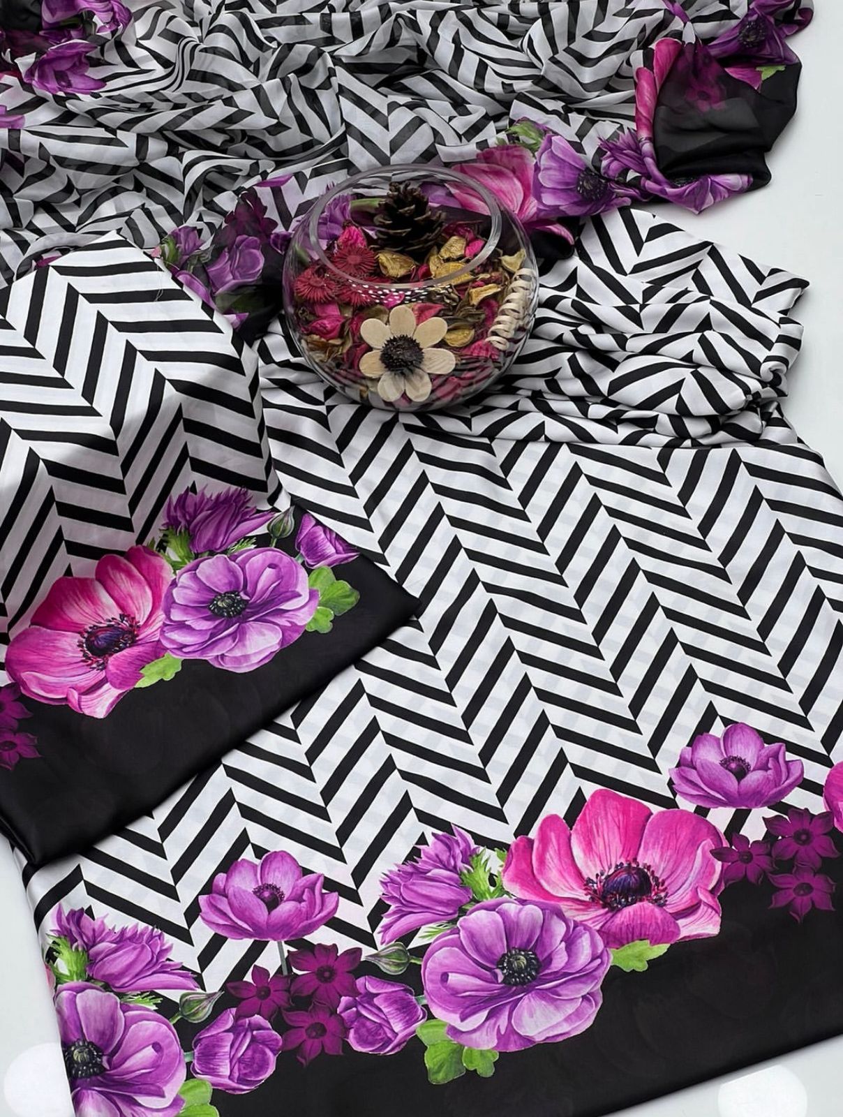 Classic Shamoze Silk Tie & Die Digital Printed 3Pcs Dress