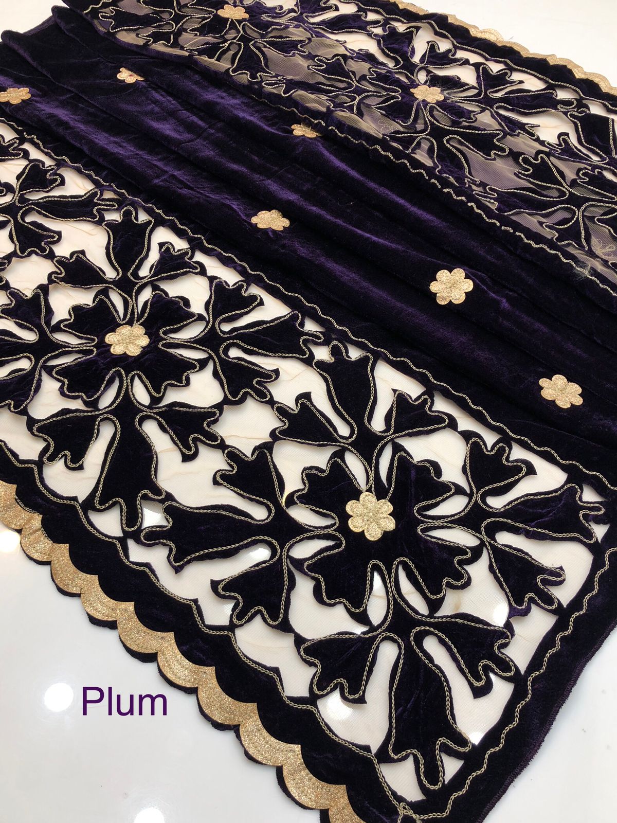 Micro Velvet Laser Cut & Embroidered Winter Shawl