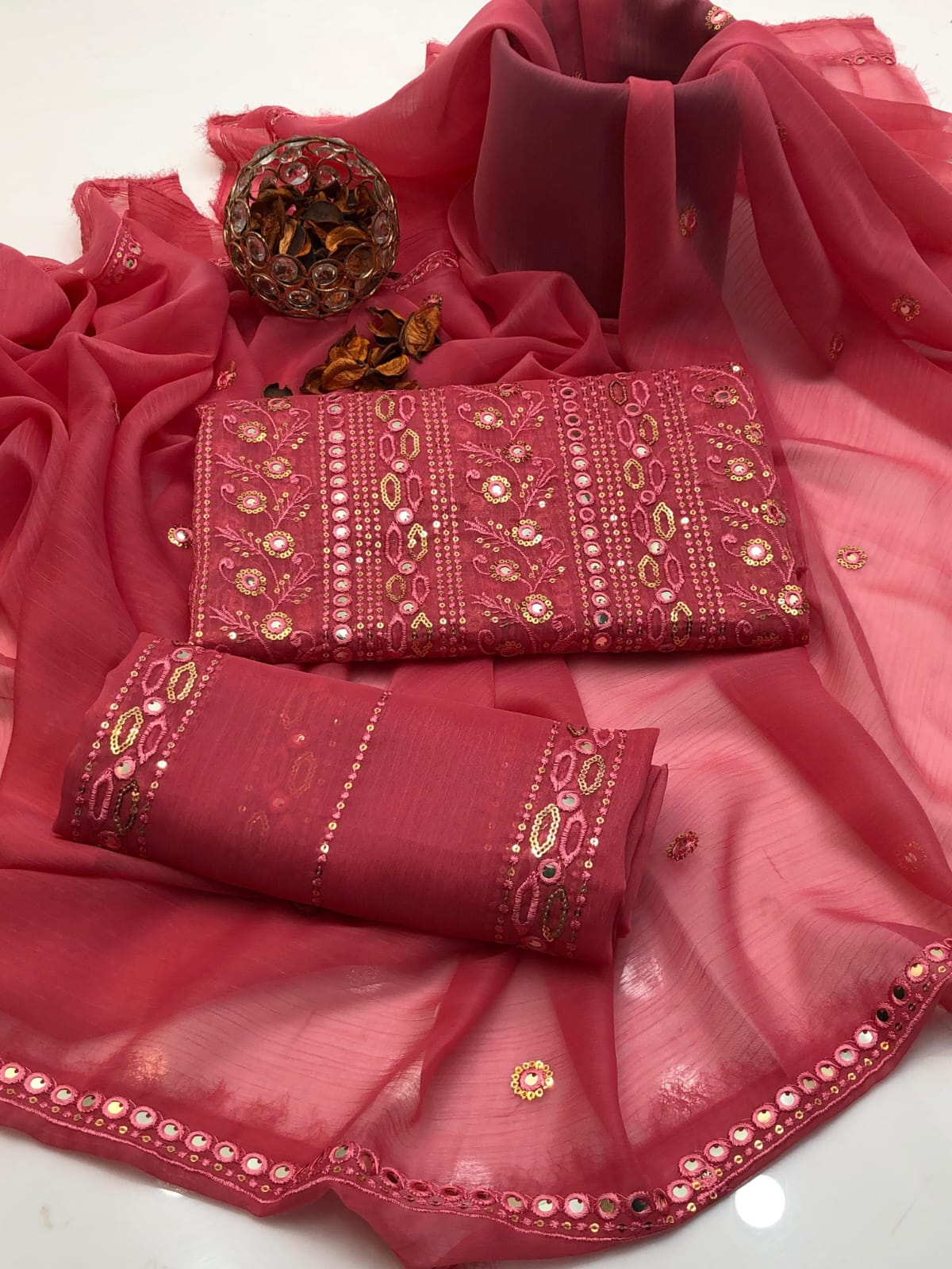 Elegant Bamber 9MM & Chicken Kari Embroidered 2Pcs Dress