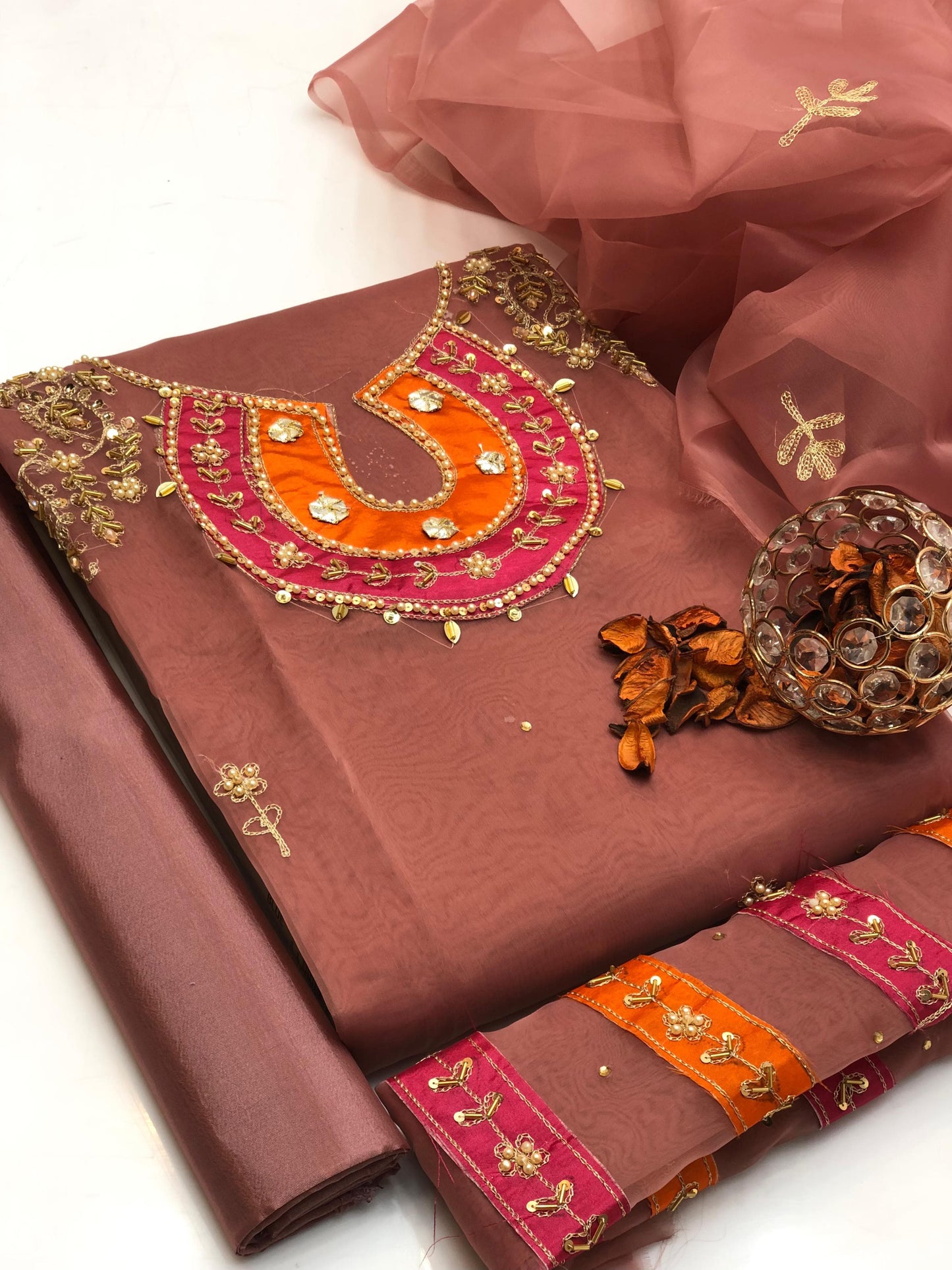 Opulent Organza Aari Zari Work 3Pcs Dress