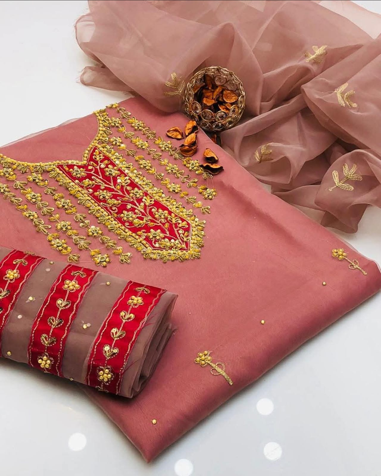 Virello Organza Shirt with Embroidered Dupatta 2Pcs Dress