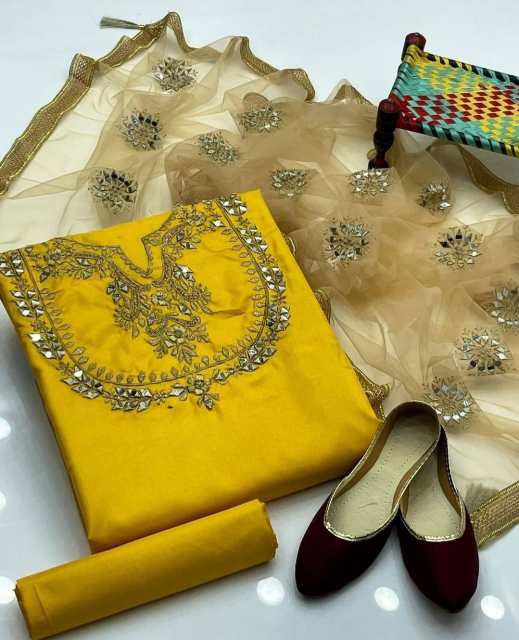 Glow Stuff Kataan Silk Mirror Work 4Pcs Dress